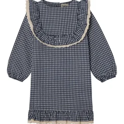Alice LS Flounce Seersucker Klänning Navy Check