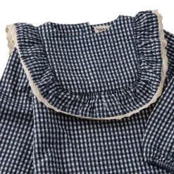Alice LS Flounce Seersucker Klänning Navy Check