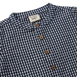August LS Skjorta Seersucker Navy Check
