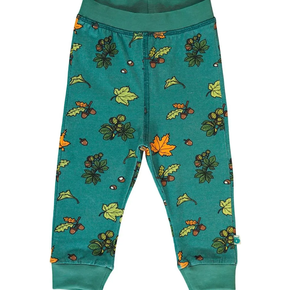 Baby leggings with Fall leaves Petroleum Green