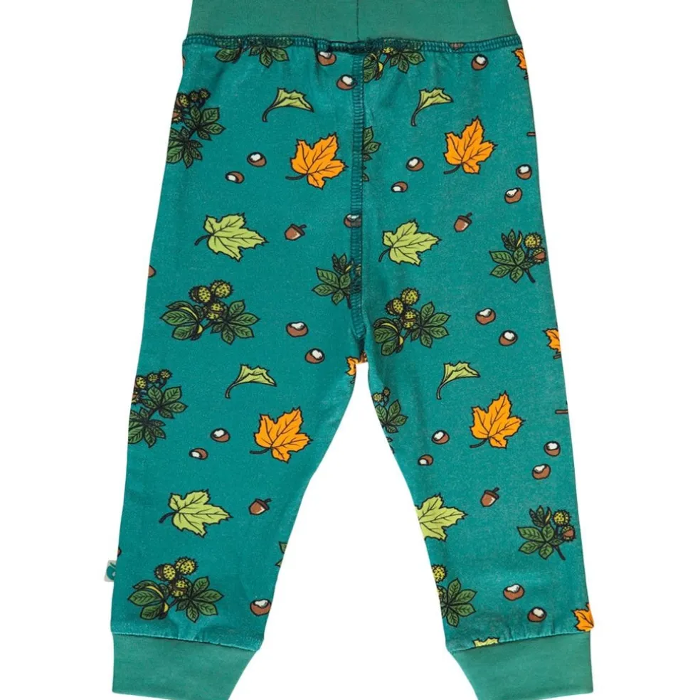 Baby leggings with Fall leaves Petroleum Green