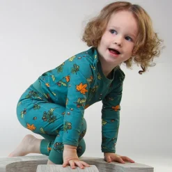 Baby leggings with Fall leaves Petroleum Green