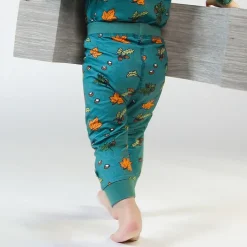 Baby leggings with Fall leaves Petroleum Green