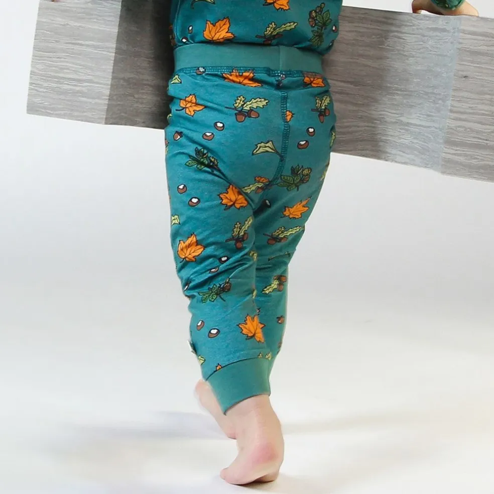 Baby leggings with Fall leaves Petroleum Green