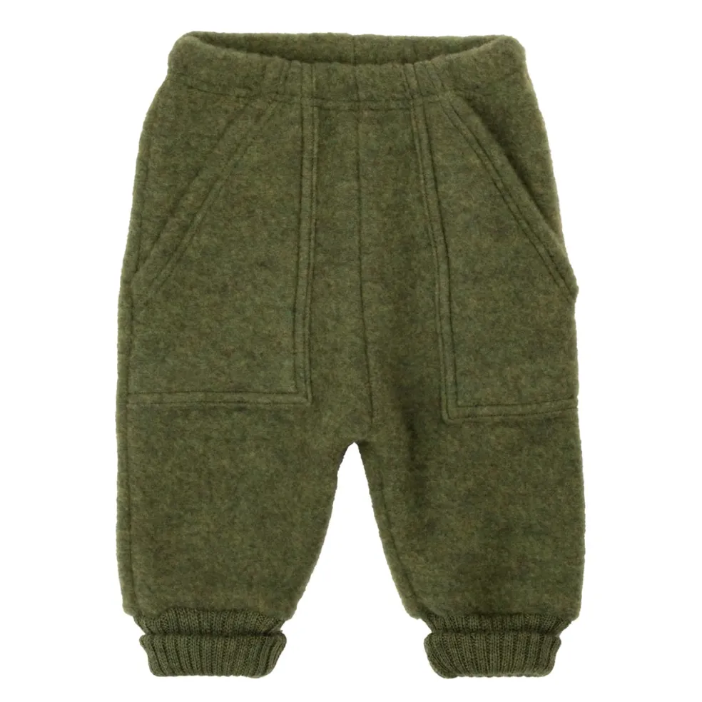 Baggy Byxor I Mjuk Ull Dark Olive