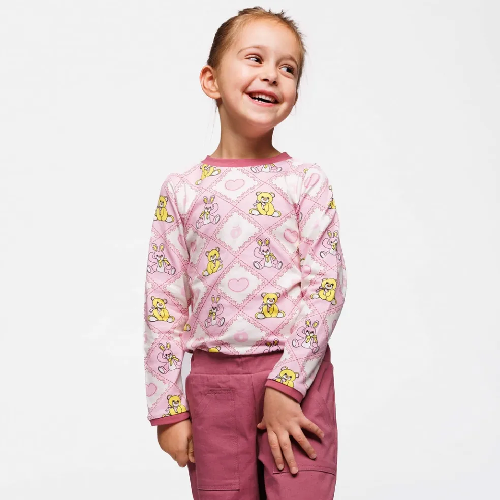 Elstar Långärmad Topp Med Nallebjörnar Rosa Lace