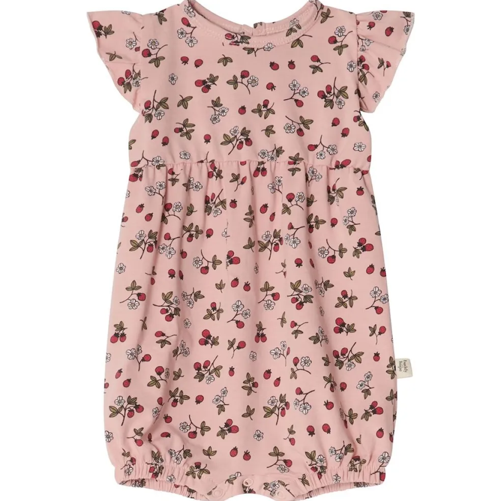 Flora GOTS Mönstrad Romper Wild Strawberry