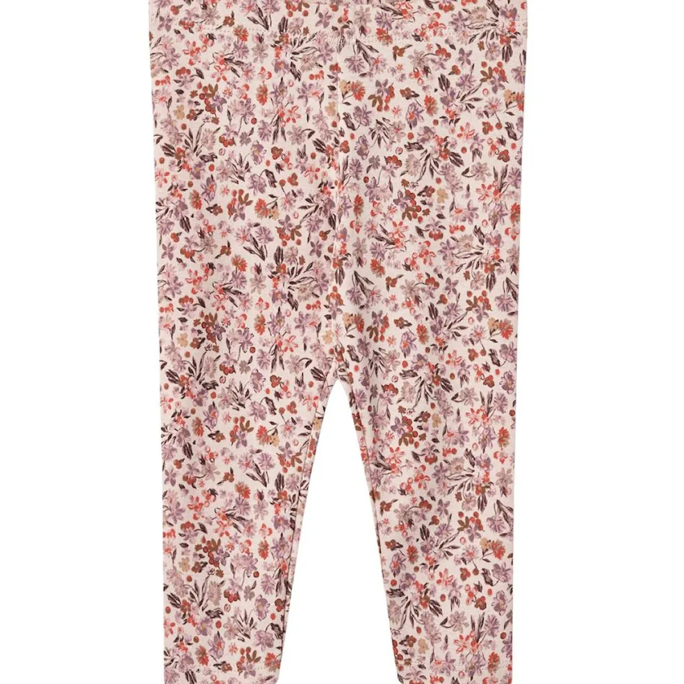 GOTS Jules Blommiga Baby-leggings Pale Rose