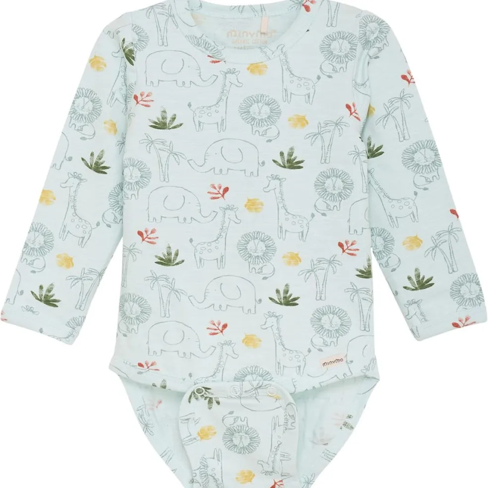 GOTS Mönstrad Baby Body Misty Blue