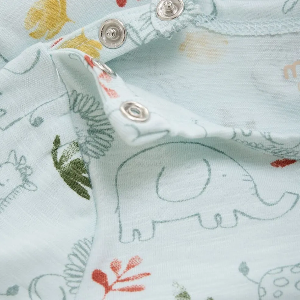GOTS Mönstrad Baby Body Misty Blue
