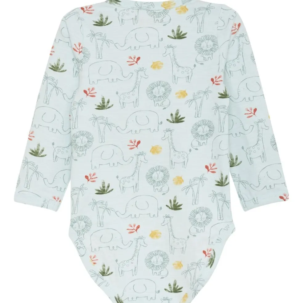 GOTS Mönstrad Baby Body Misty Blue