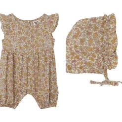 GOTS Sigrid Blommig Romper Med Solhatt Wildflowers