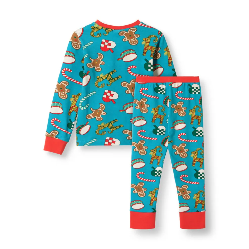 Jubilee Pyjamas Set Med Juldekorationer Creamy Blue
