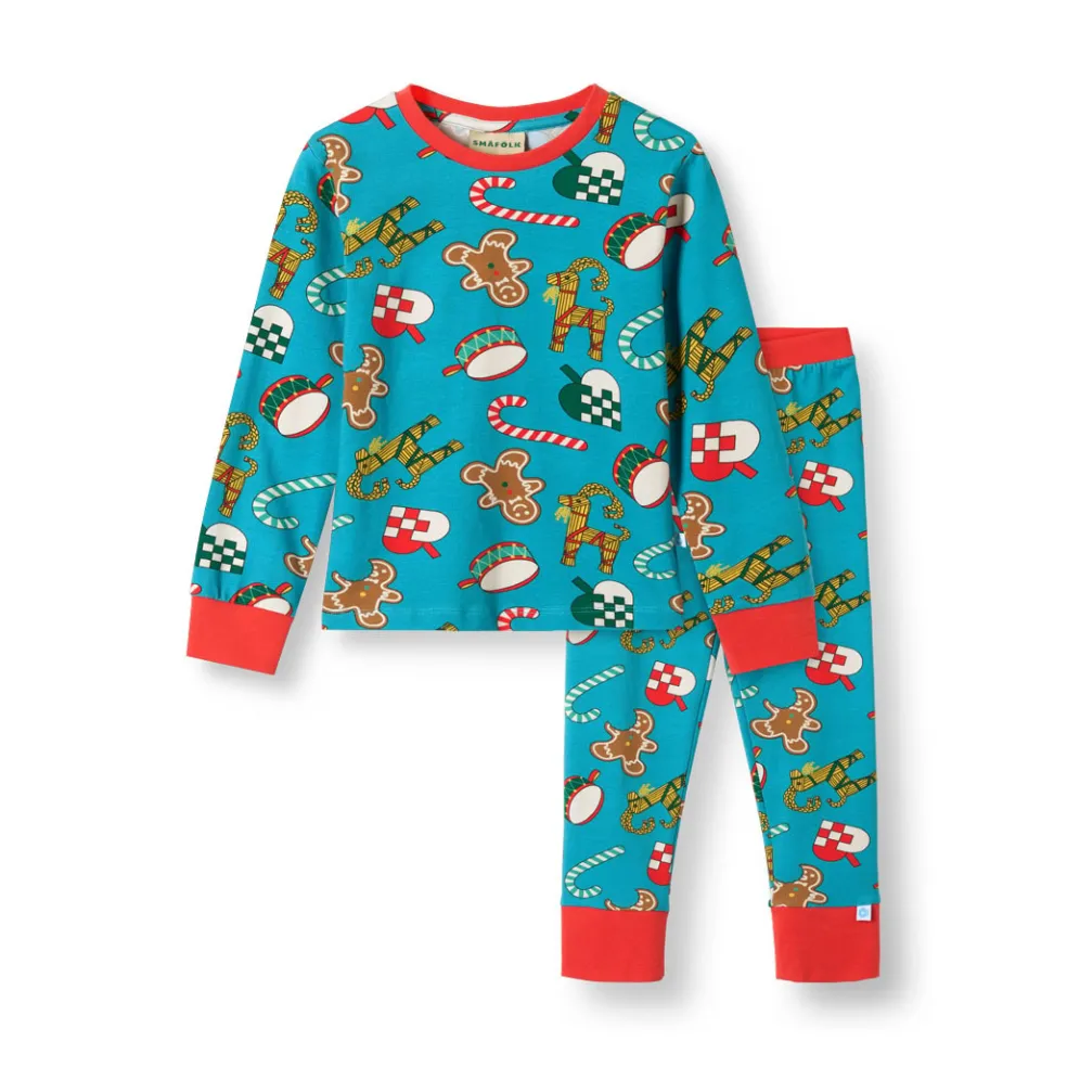 Jubilee Pyjamas Set Med Juldekorationer Creamy Blue