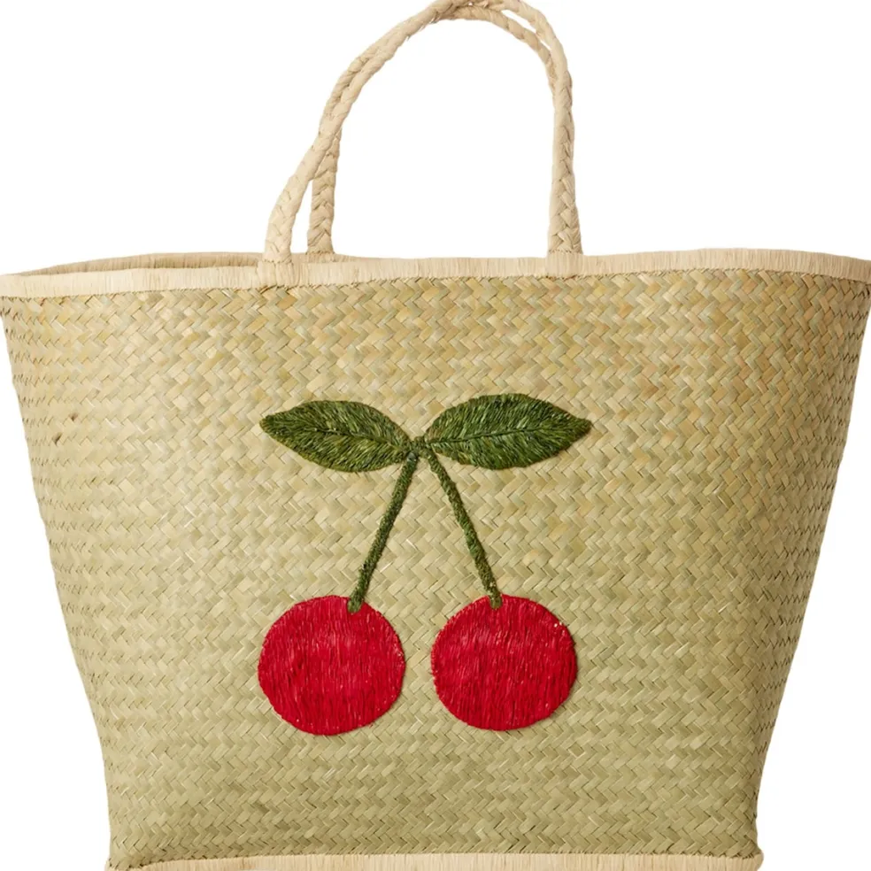 Large Raffia Väska Big Cherry Embroidery