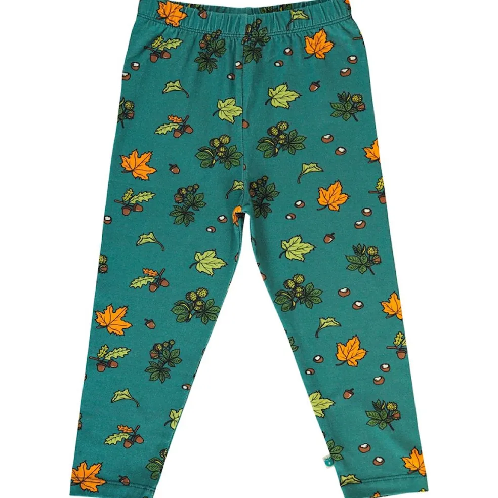 Leggings with Fall leaves Petroleum Green