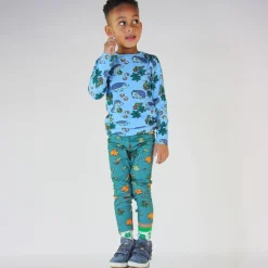 Leggings with Fall leaves Petroleum Green