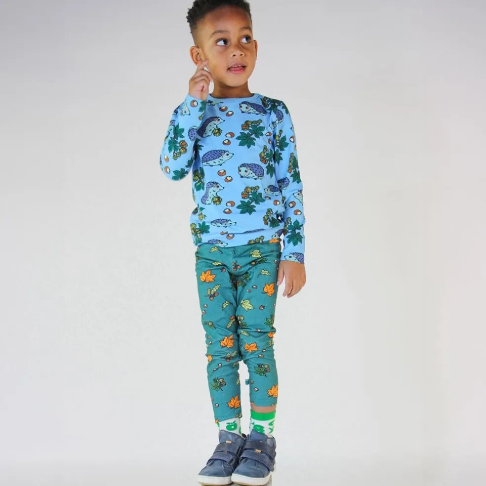 Leggings with Fall leaves Petroleum Green