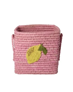 Liten Raffiakorg Med Handtag Pink