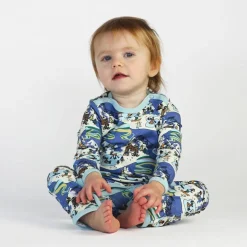 Långärmad Onesie i Federal Blue med vinterlandskap
