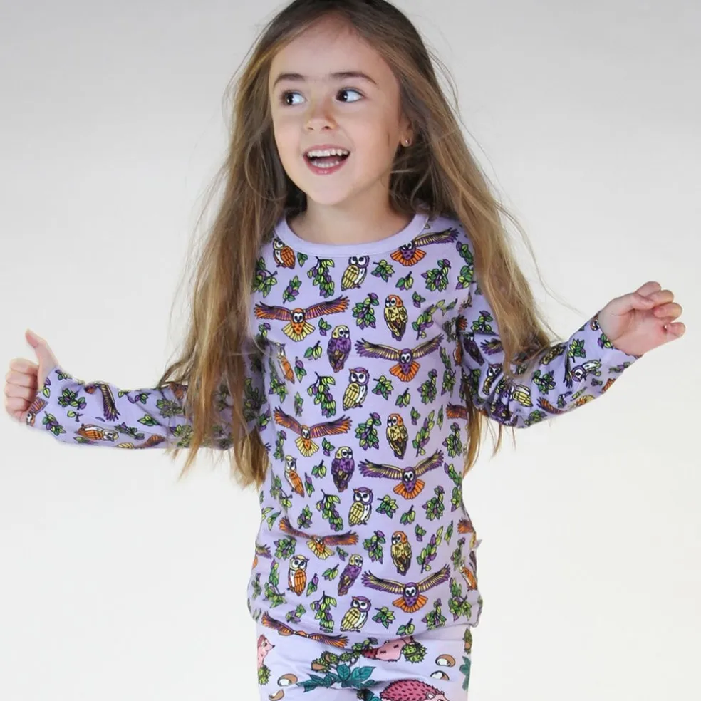 Long-sleeved top with owls Orchid Petal