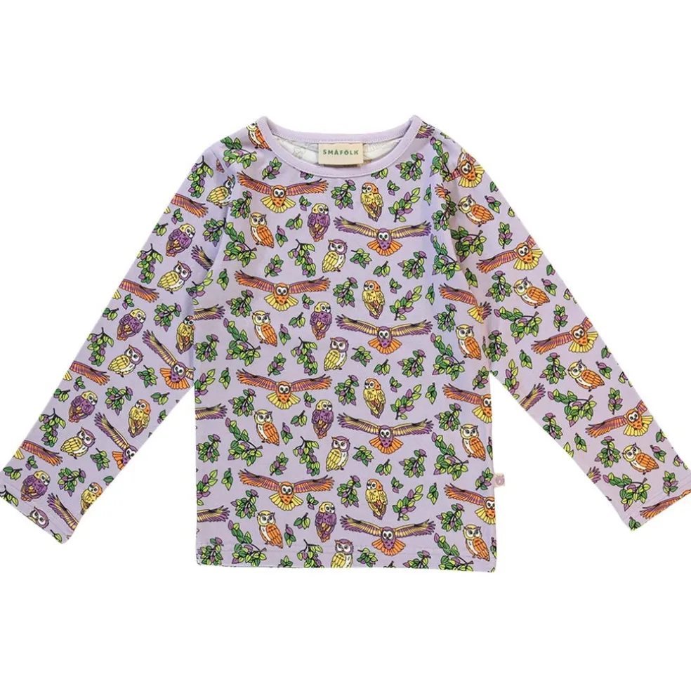 Long-sleeved top with owls Orchid Petal