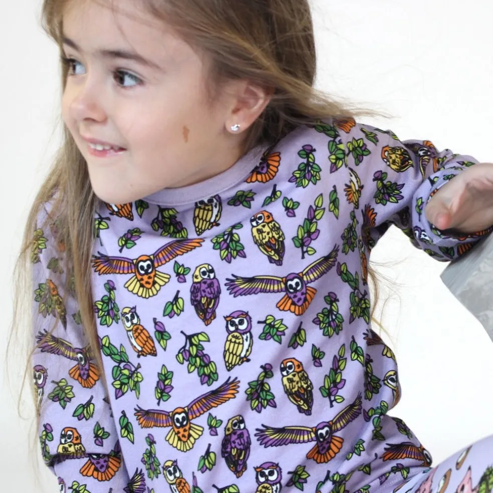 Long-sleeved top with owls Orchid Petal