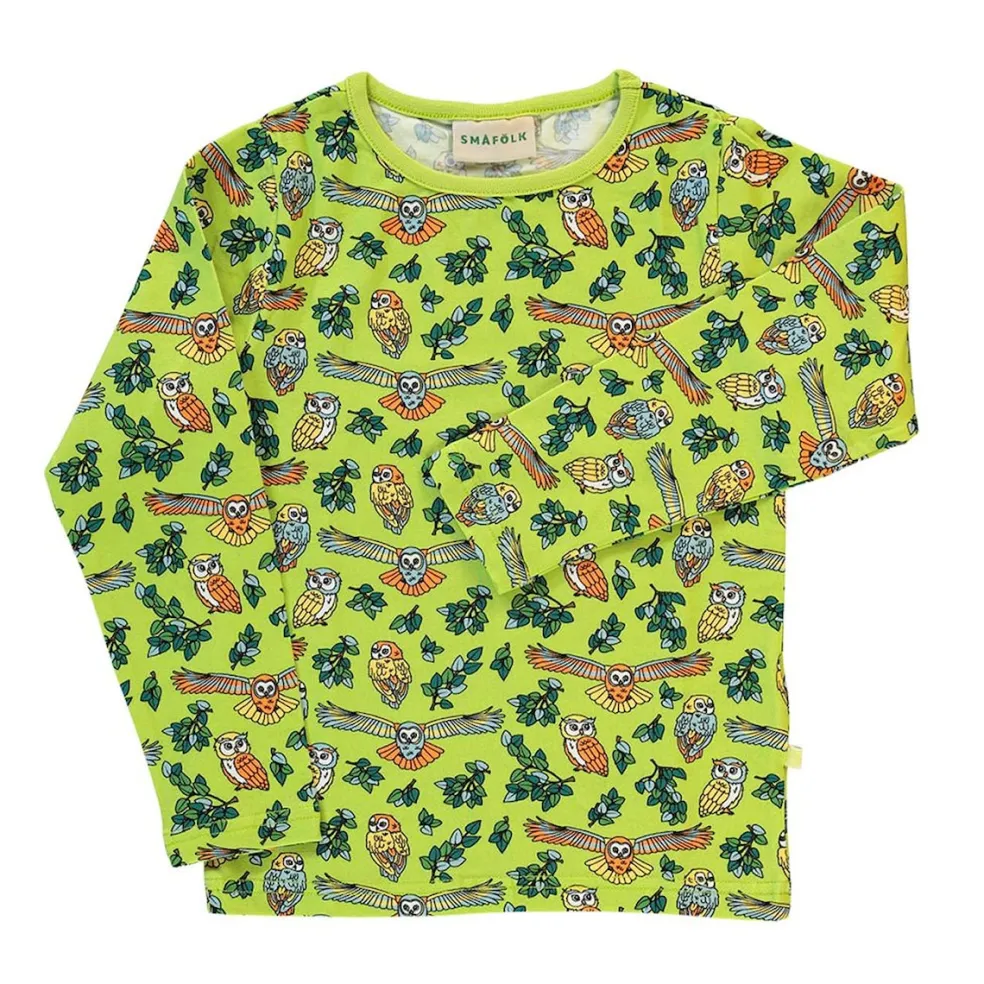 Long-sleeved top with owls Pear Green