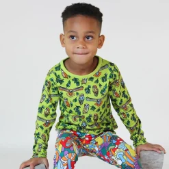 Long-sleeved top with owls Pear Green