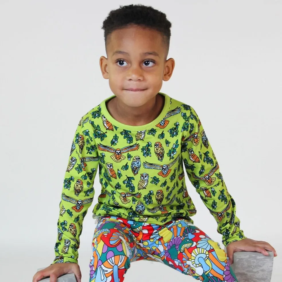 Long-sleeved top with owls Pear Green
