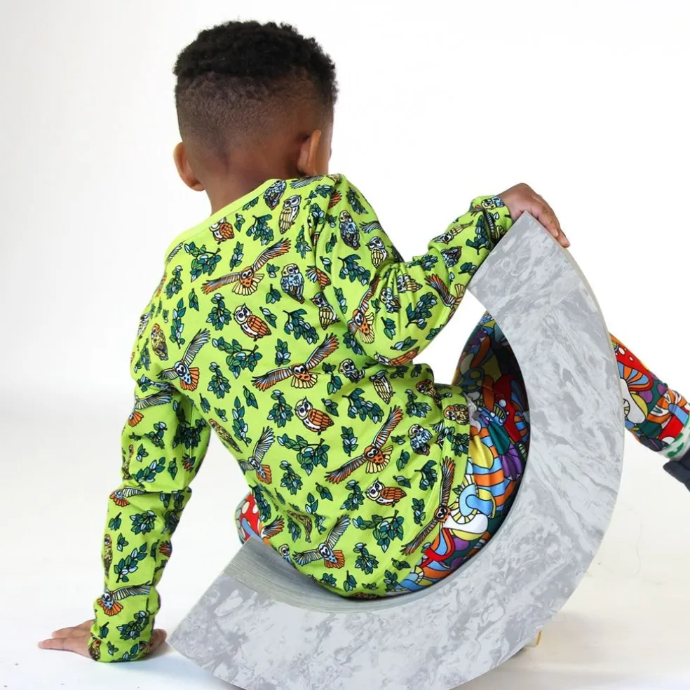 Long-sleeved top with owls Pear Green