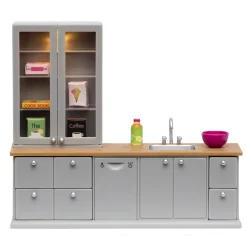 Lundby Diskbänk + Diskmaskin För Dockhus Grey