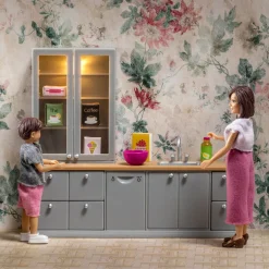Lundby Diskbänk + Diskmaskin För Dockhus Grey