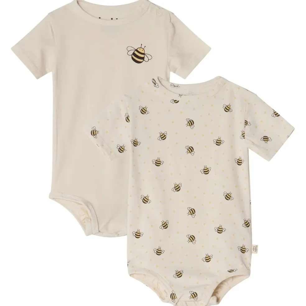 Melvin GOTS 2-pack Mönstrade Baby Bodies Med Bin Gräddvit