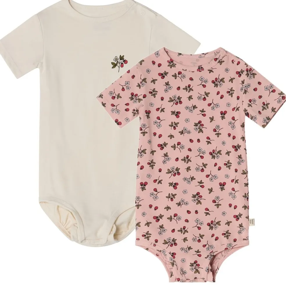 Melvin GOTS 2-pack Mönstrade Baby Bodies Wild Strawberry