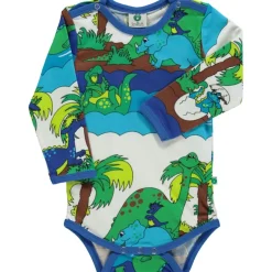 Mönstrad Baby Body Med Dinosaurier Blue Atoll