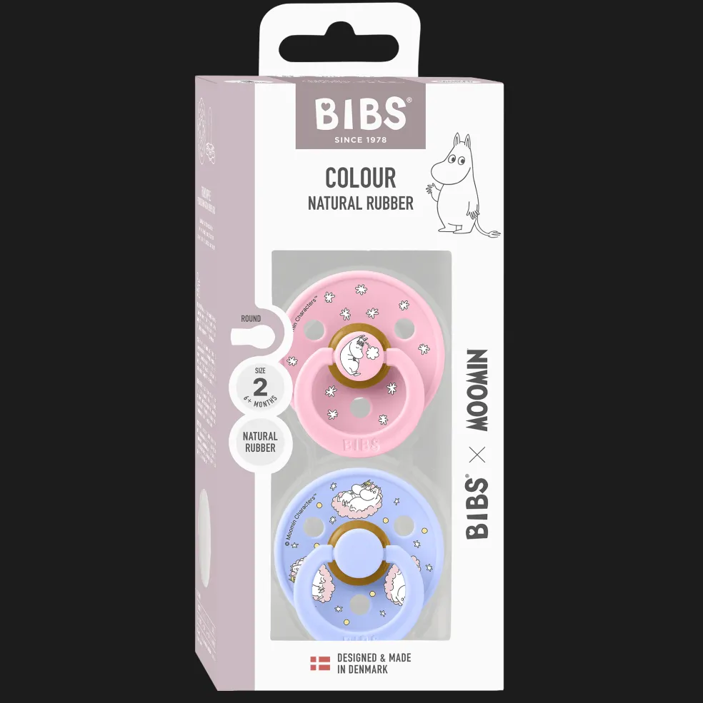 Moomins Dreaming 2-pack Runda Latexnappar Hush Baby Pink