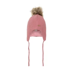 Mössa i Dusty Rose med avtagbar fuskpäls och knytband