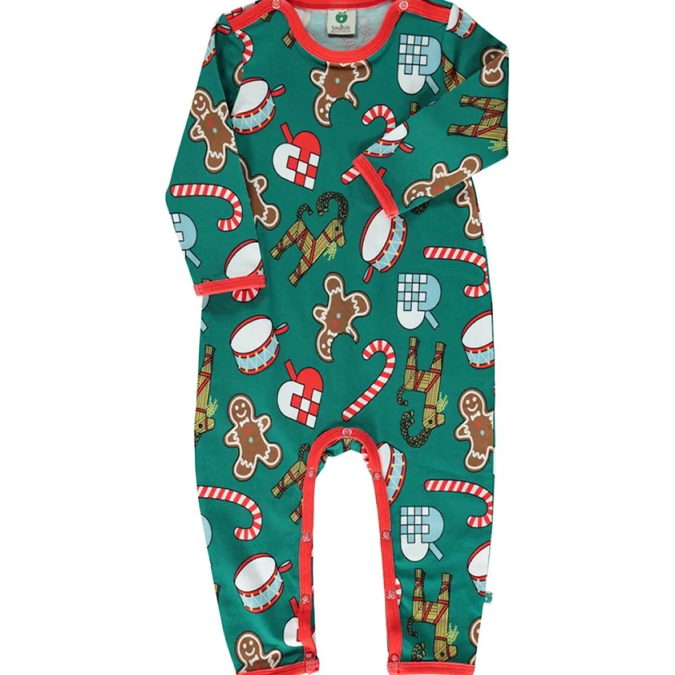 Onesie i Petroleum Green med juldekorationer