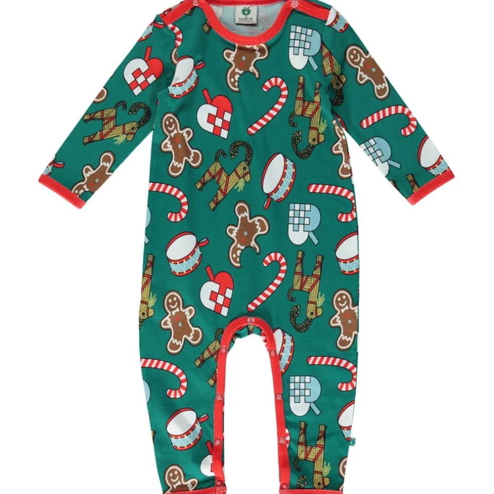 Onesie i Petroleum Green med juldekorationer