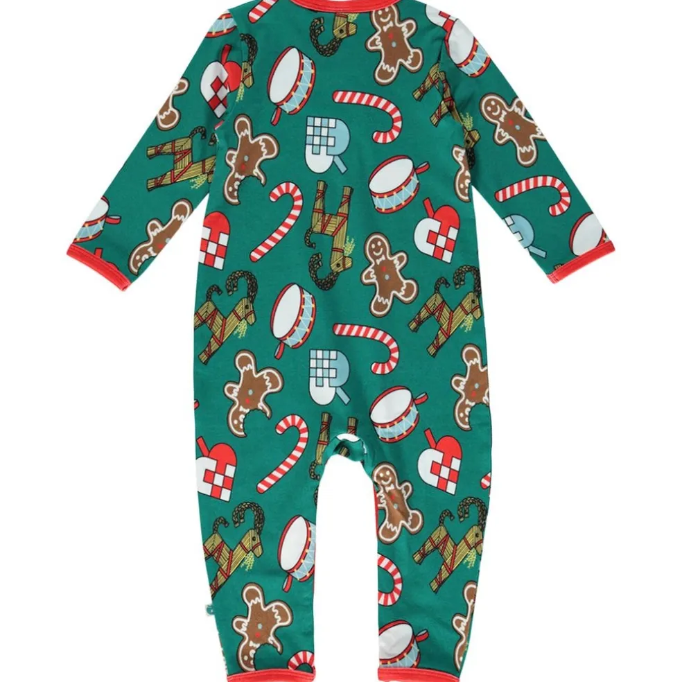 Onesie i Petroleum Green med juldekorationer