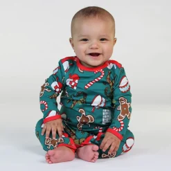 Onesie i Petroleum Green med juldekorationer