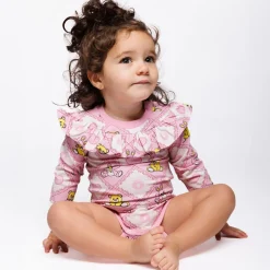 Paula Långärmad Baby Body Med Nallebjörnar Rosa Lace