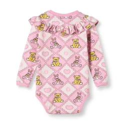 Paula Långärmad Baby Body Med Nallebjörnar Rosa Lace