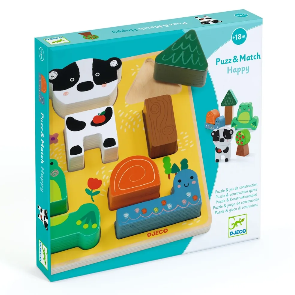 Puzz & Match Happy 2-i-1 Avlastningspussel Och Byggklossar