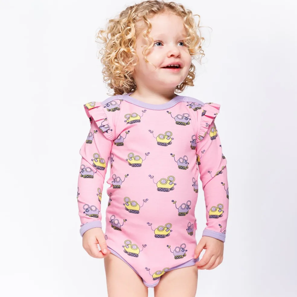 Regent With Robot Mice Långärmad Baby Body Pink Lilac