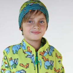 Reversible beanie with badger, fox and Fall leaves Pear Green