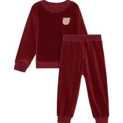 Robin Velour Set med Bear Patch i Merry Red