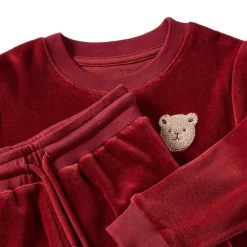 Robin Velour Set med Bear Patch i Merry Red
