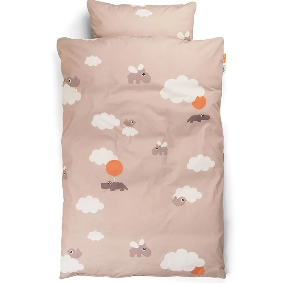 SE GOTS Happy Clouds 100 x 130 / 38 x 55 cm Junior Påslakanset Puderrosa